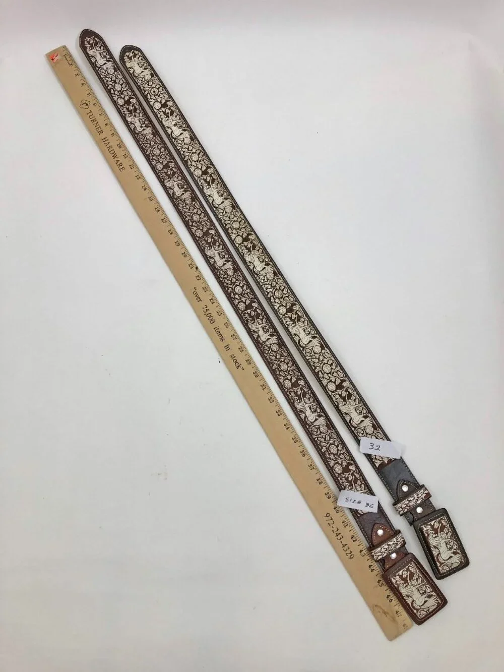 Texas Country Leather Embossed Belt w/Leather Covered Embossed Buckle